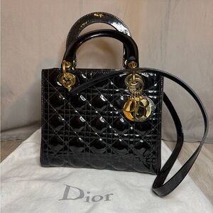 Dior Medium Lady Dior Bag in black patent leather and gold hardware